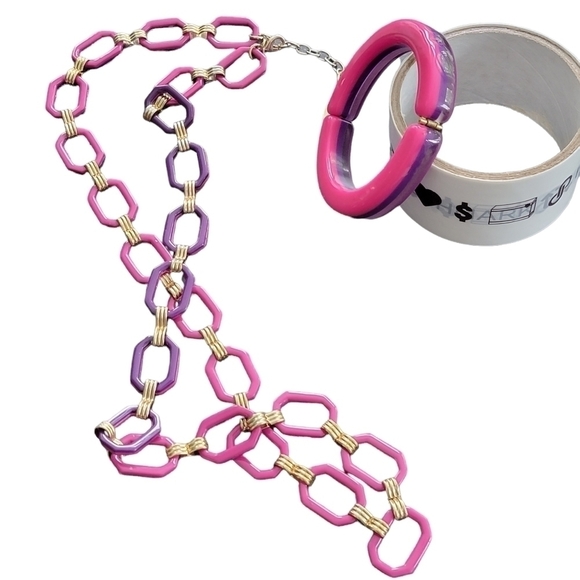 COLDWATER Creek Purple Pink linked Nevklace with Matching Bracelet - Picture 1 of 6